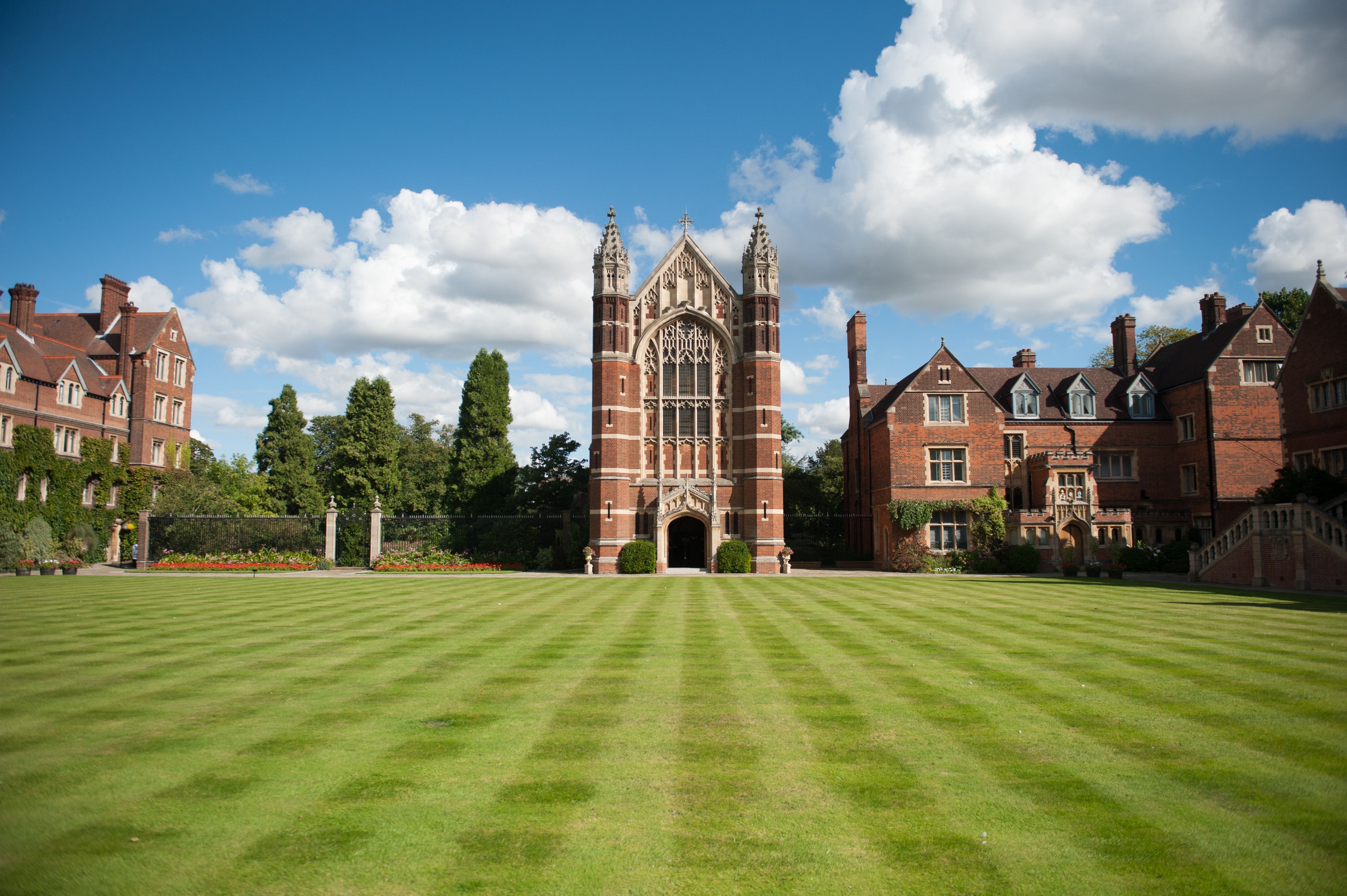 Selwyn College chapel viewed from accross the Old Court lawn